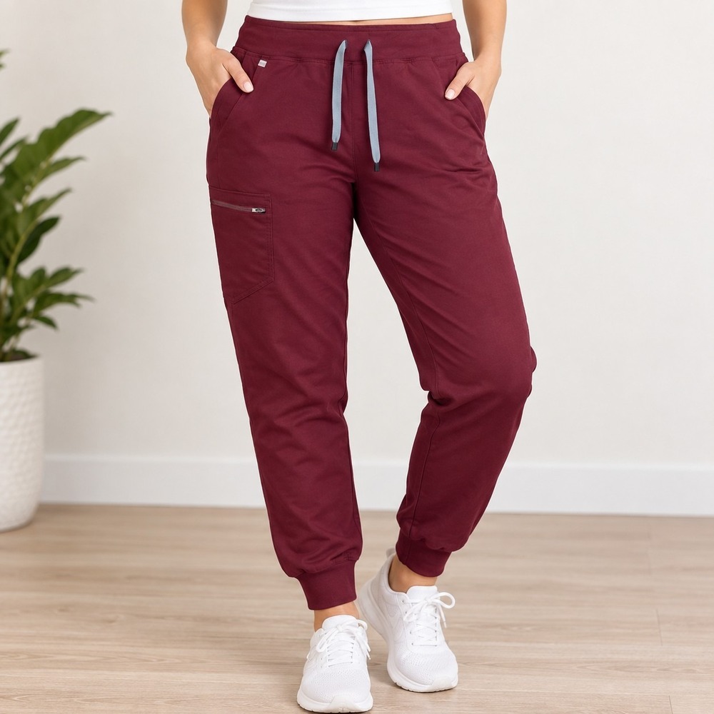 Figs Zamora Jogger Scrub Pants Women's Large Burgundy Elevated Medical Workwear